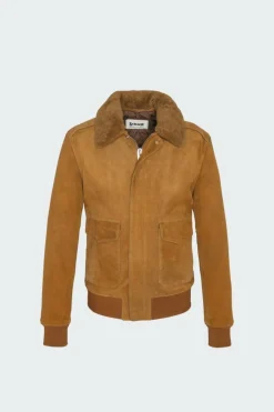 Blouson aviateur ajusté col mouton amovible en daim | Rouge