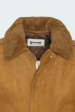 Blouson aviateur ajusté col mouton amovible en daim | Rouge