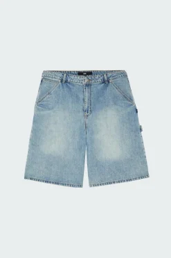 BRUSH WASHED DENIM CARPENTER SHORTS - Short | Kaki