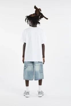 BRUSH WASHED DENIM CARPENTER SHORTS - Short | Kaki