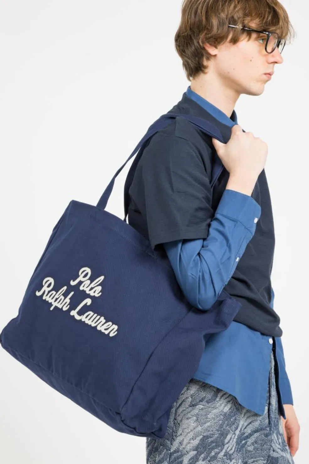 Cabas brodé en toile - Tote bag | Bleu