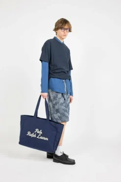 Cabas brodé en toile - Tote bag | Bleu