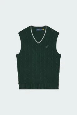 Cable-Knit Cotton Sweater Vest - Pull | Vert