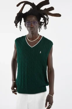 Cable-Knit Cotton Sweater Vest - Pull | Vert