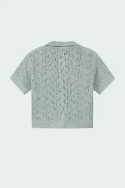 CHECK KNITTED POLO - Polo | Bleu