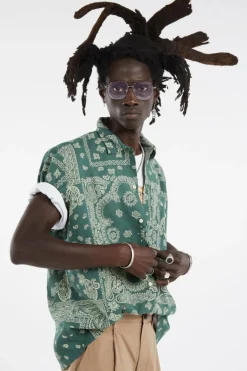 Classic Fit Bandanna-Print Camp Shirt - Chemise | Vert