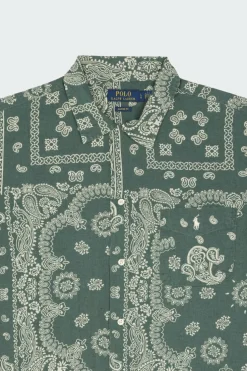 Classic Fit Bandanna-Print Camp Shirt - Chemise | Vert