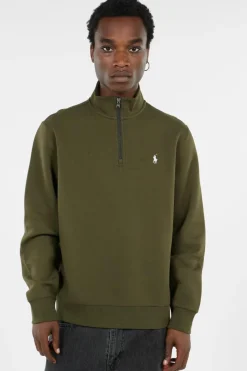 Double-Knit Quarter-Zip Pullover - Sweatshirt | Kaki