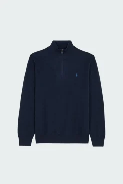 Mesh-Knit Cotton Quarter - Sweatshirt | Bleu