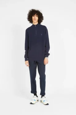 Mesh-Knit Cotton Quarter - Sweatshirt | Bleu