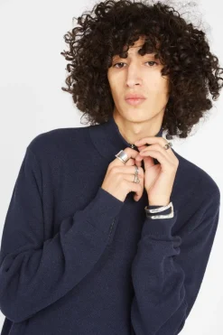 Mesh-Knit Cotton Quarter - Sweatshirt | Bleu