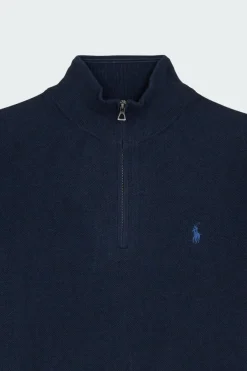 Mesh-Knit Cotton Quarter - Sweatshirt | Bleu