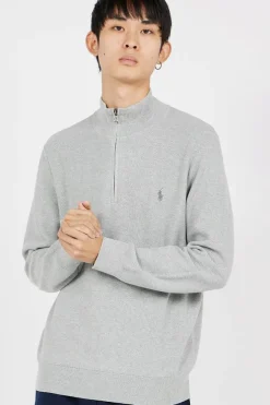 Mesh-Knit Cotton Quarter - Sweatshirt | Gris