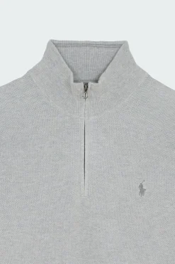 Mesh-Knit Cotton Quarter - Sweatshirt | Gris