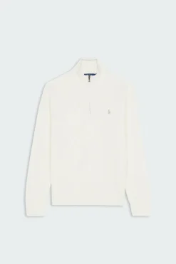 Mesh-Knit Cotton Quarter-Zip Sweater - Pull | Beige