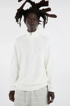 Mesh-Knit Cotton Quarter-Zip Sweater - Pull | Beige