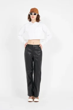 NMLUKE PU HW STRAIGHT FRONT DETAIL PANT - Pantalon | Noir