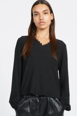 ONLNOVA FR VERSA V-NECK L/S LACE TOP PTM - Top | Noir