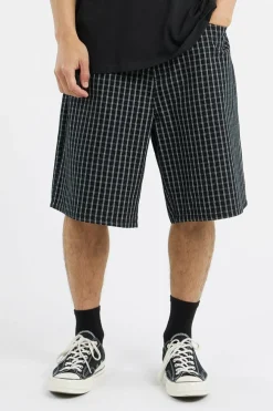 PLAID BAGGY DENIM SHORT - Short | Noir