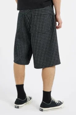 PLAID BAGGY DENIM SHORT - Short | Noir
