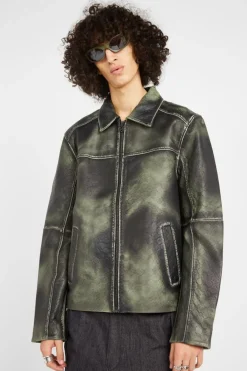 silence monogram leather jacket - Blouson | Vert