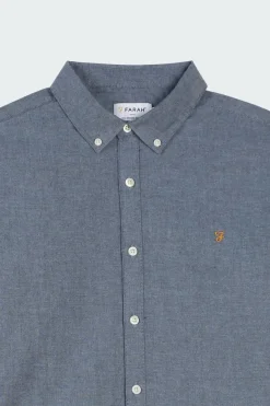 STEEN - Chemise col américain slim-fit en coton biologique | Bleu