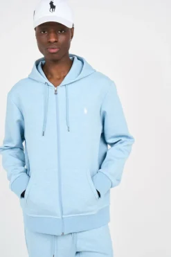 Sweat à capuche en maille double - Hoodie zippé | Bleu
