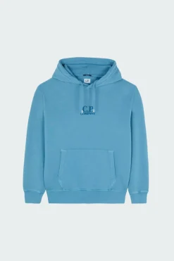 SWEATSHIRTS SWEAT HOODED IN BRUSHED EMERIZED DIAGONAL FLEECE - Hoodie | Bleu