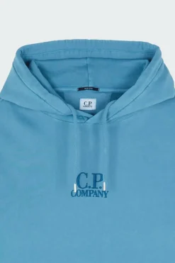 SWEATSHIRTS SWEAT HOODED IN BRUSHED EMERIZED DIAGONAL FLEECE - Hoodie | Bleu