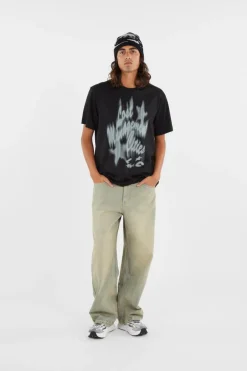 WASHED STITCH DENIM WIDE JEAN - Jean | Kaki