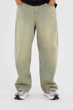 WASHED STITCH DENIM WIDE JEAN - Jean | Kaki