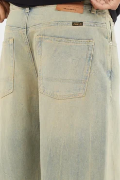 WASHED STITCH DENIM WIDE JEAN - Jean | Kaki