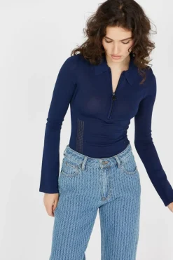 ZIP KNIT POLO LS - Polo | Bleu